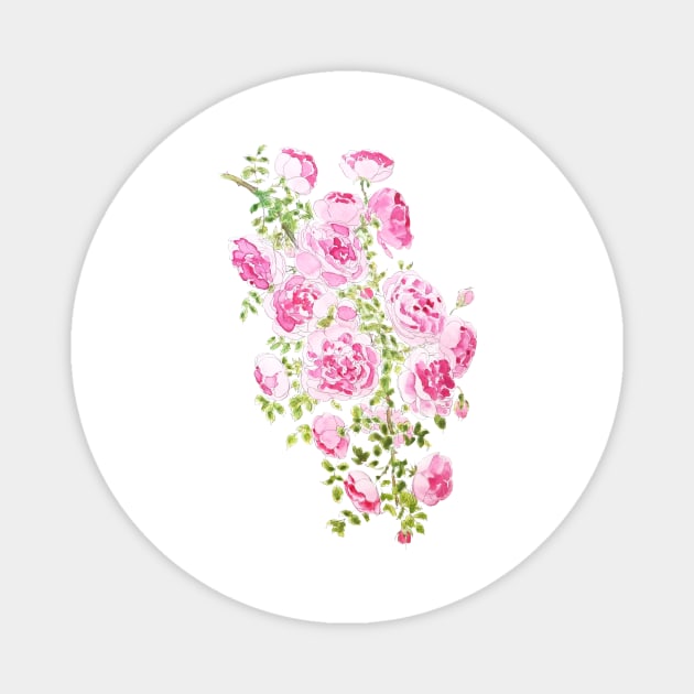 abstract pink rose ink and  watercolor Magnet by colorandcolor